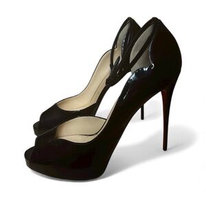 Christian Louboutin Black Patent Peep-Toe Heels